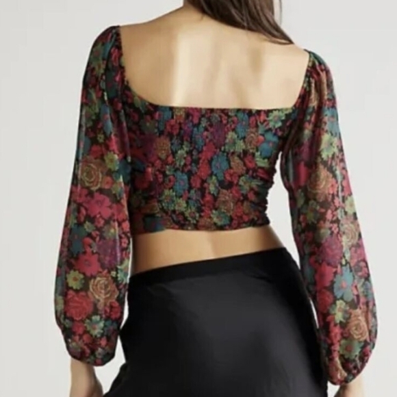 Free People NWOT Oh La La Blouse in Black Floral - Picture 3 of 10